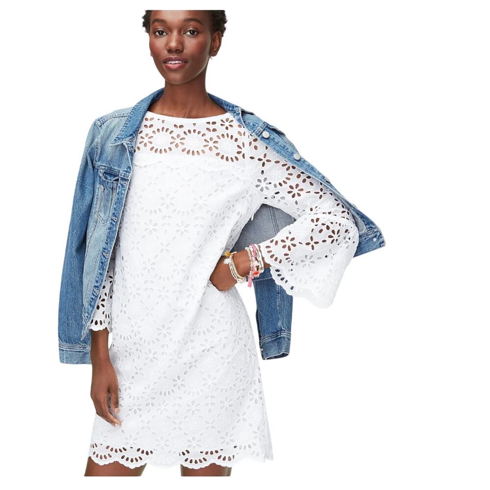 J. Crew White Bell-Sleeve Eyelet Dress‎ Women's Size 14